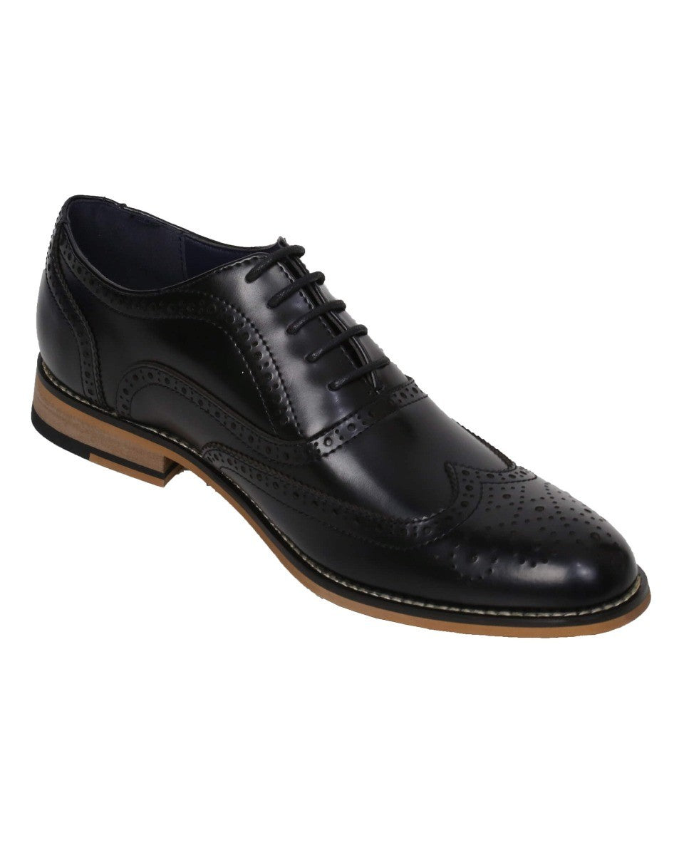 Men's Lace Up Leather Brogue Shoes - OXFORD - Black