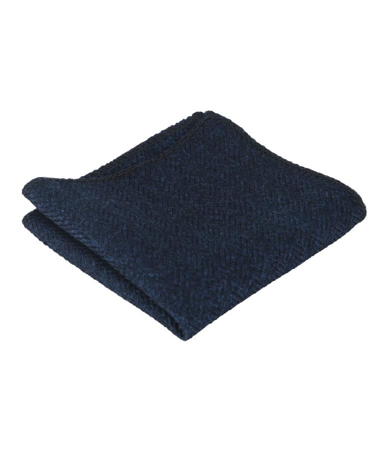 Men's & Boys Herringbone Tweed Pocket Handkerchief - Navy Blue