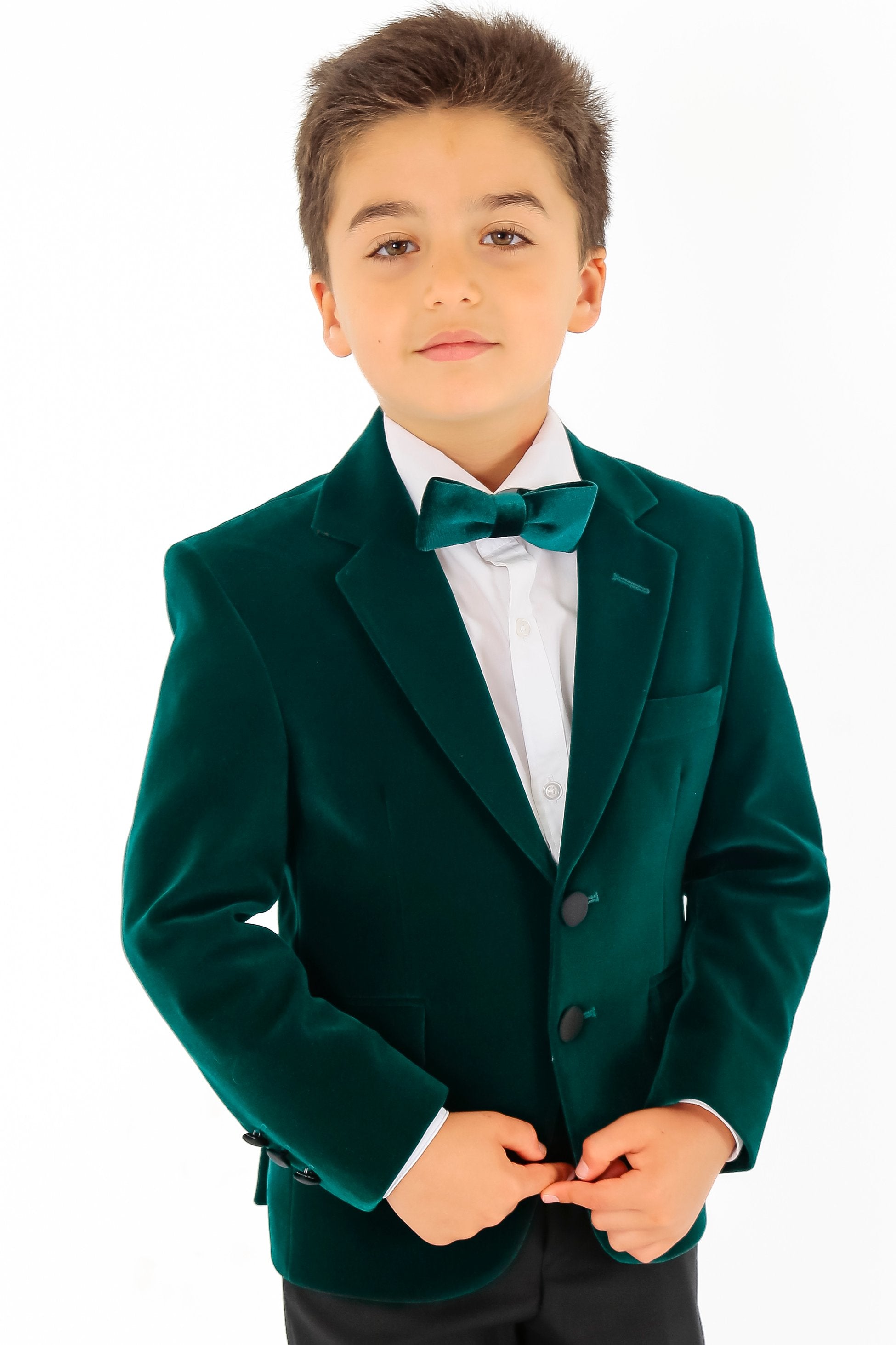 Blazer Formel Slim Fit en Velours pour Garçons - Hackney - Vert Foncé