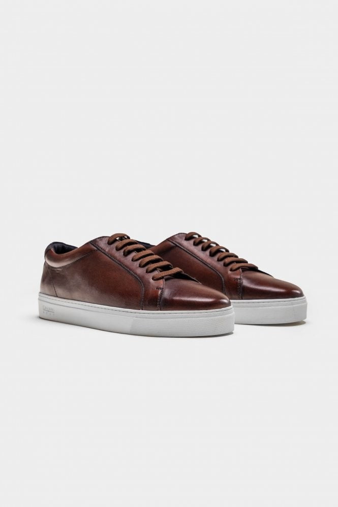 Men's Genuine Leather Lace Up Sneakers - Brown