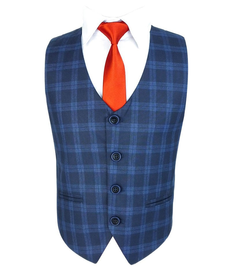 Costume en Tweed à Carreaux Windowpane Tailored Fit pour Garçons - Bleu Foncé