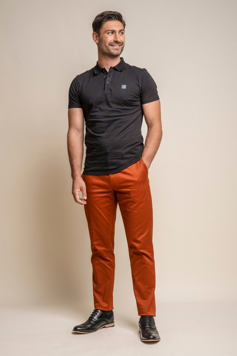 Men's Cotton Chino Trousers - DAKOTA - Brick