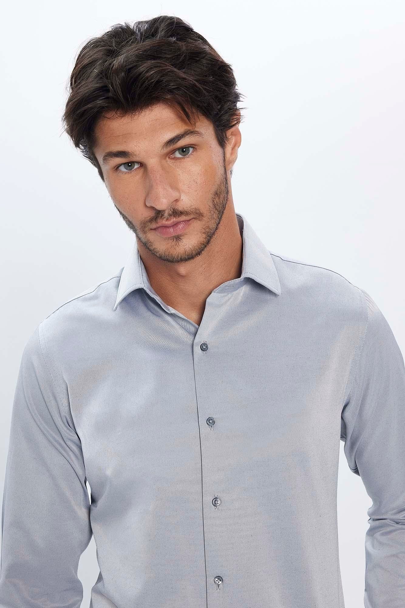 Chemise habillée en mélange coton ajusté à col boutonné - Dimi Dotti - Gris