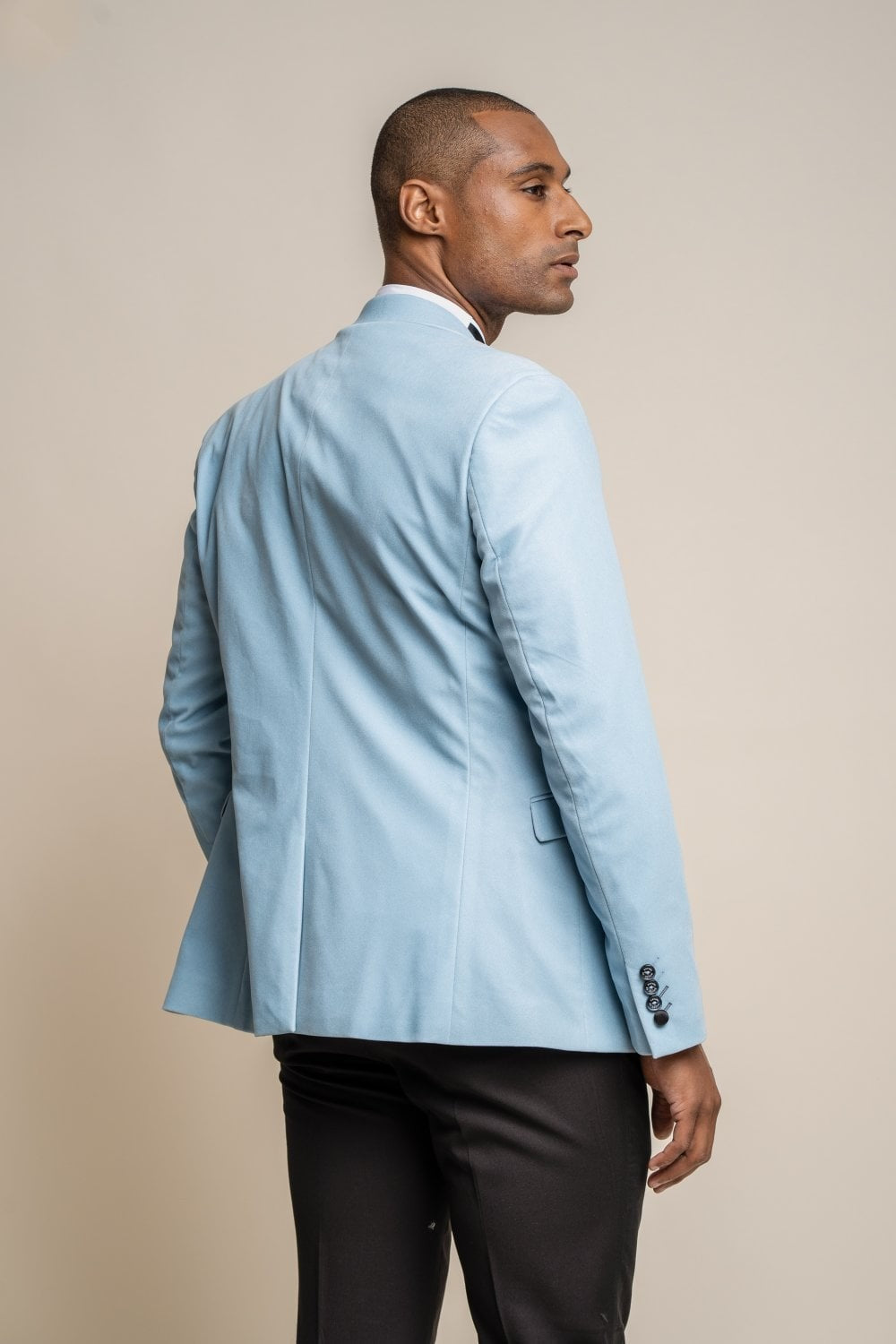 Blazer de Smoking en Velours Slim Fit pour Homme - ROSA - Bleu Ciel