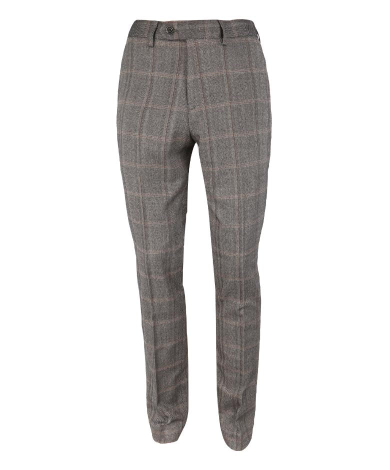 Herren Slim Fit Tweed Karo Retro Anzug - Connall Braun - Braun