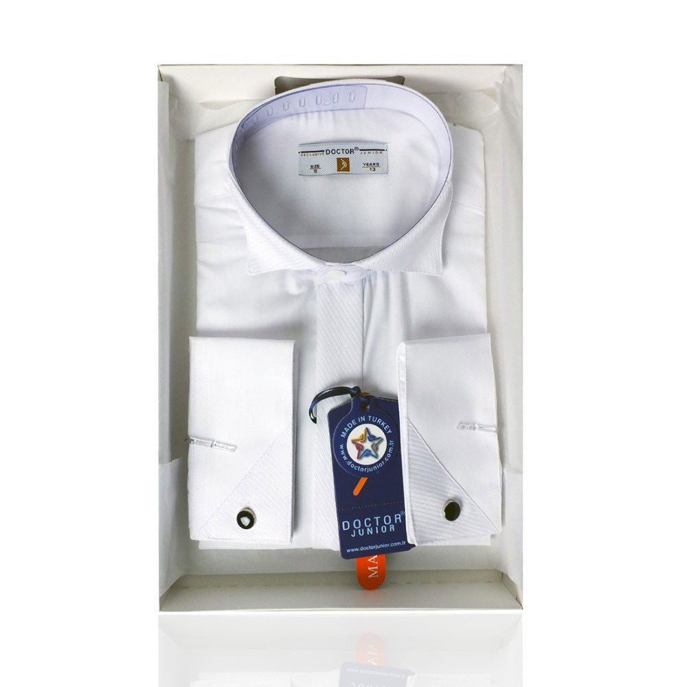 Boys Wing Collar Cufflink Shirt - ATAYAKA - White