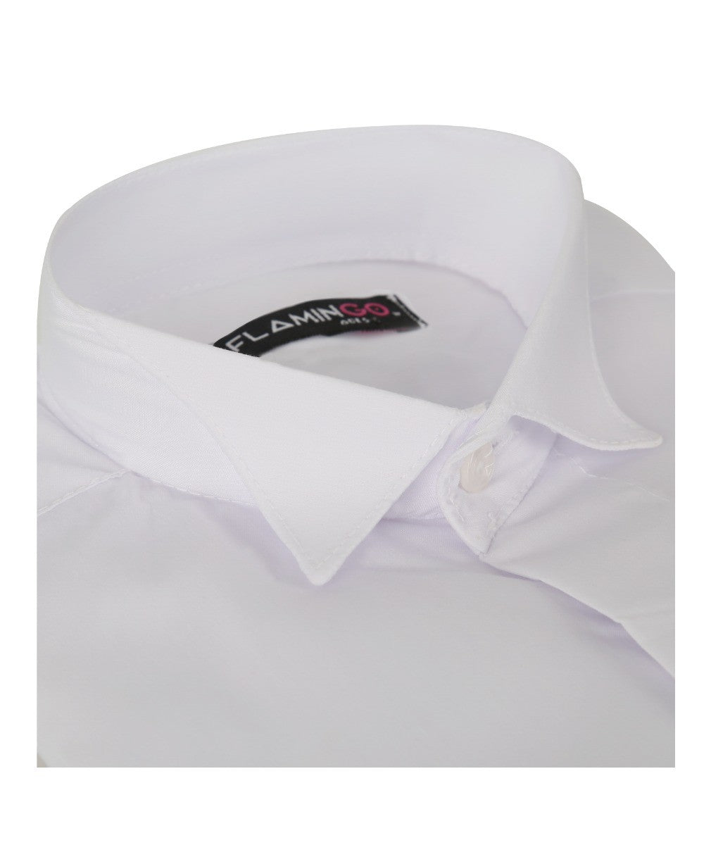 Boys Wing Collar White Cufflink Shirt - White