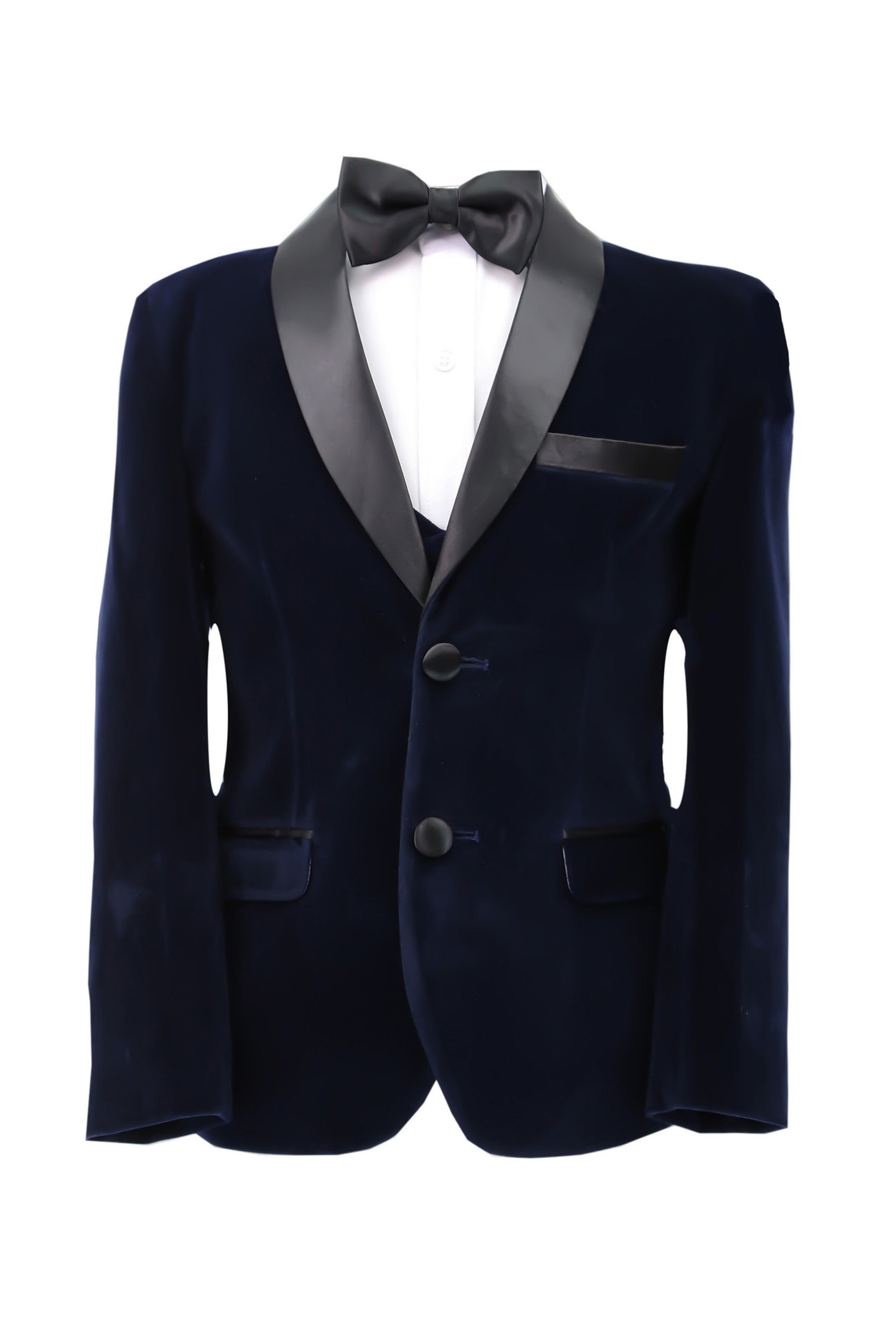 Ensemble Costume de Smoking en Velours avec Gilet Double Bouton pour Garçons - Bleu Marine