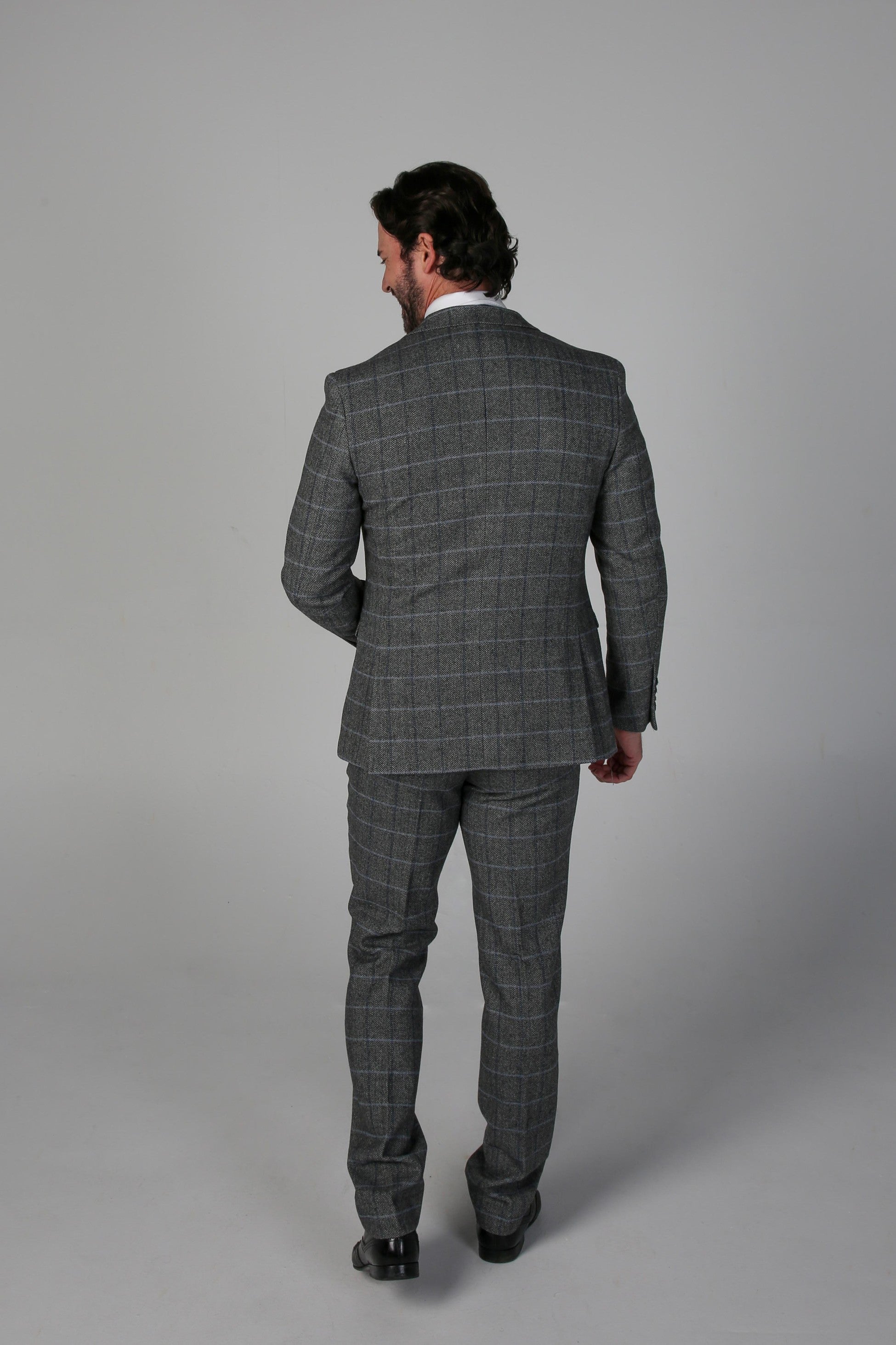 Costume Formel Retro en Tweed à Motif Windowpane pour Homme - HARRIS - Gris