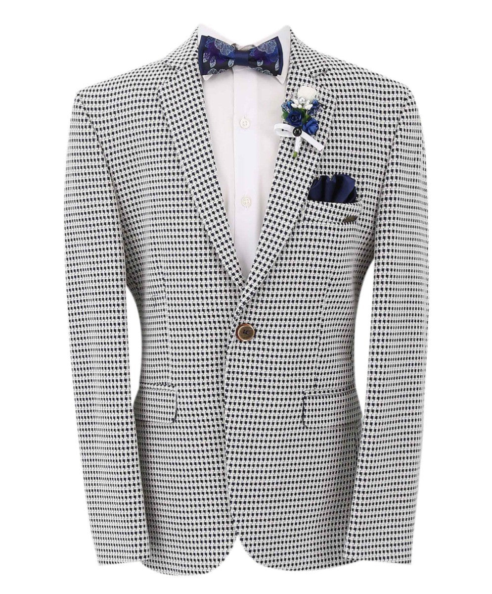 Boys Plaid Single Breasted Slim Fit Formal Blazer - Navy Blue