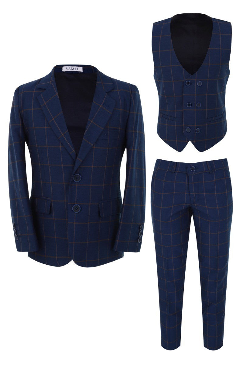 Ensemble Costume à Carreaux Windowpane Bleu Marine pour Garçons - Bleu Marine