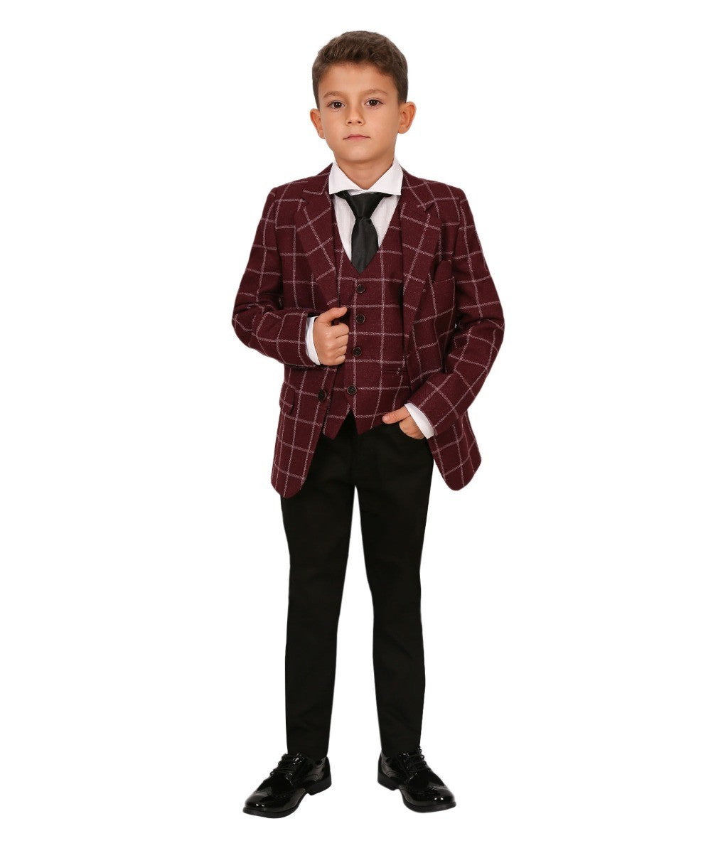 Costume à Carreaux Windowpane Tailored Fit pour Garçons - Marron