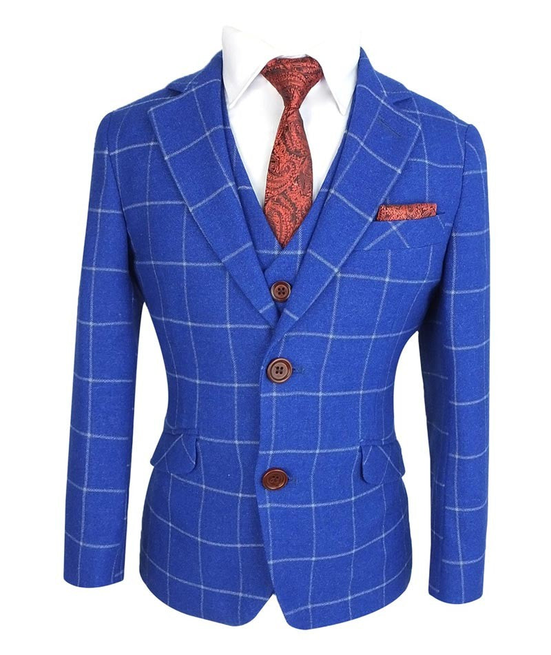 Costume à Carreaux Windowpane Slim Fit pour Garçons - Bleu Royal