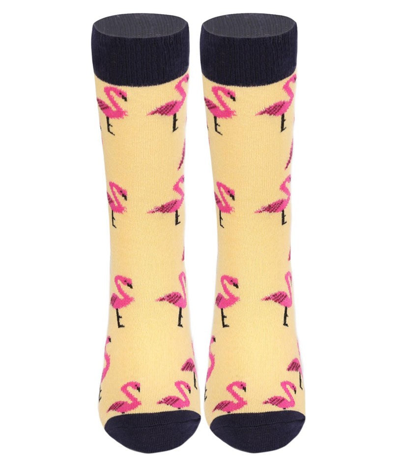 Unisex Kinder Flamingo Socken - Novelty - Gelb - Pink - Navyblau