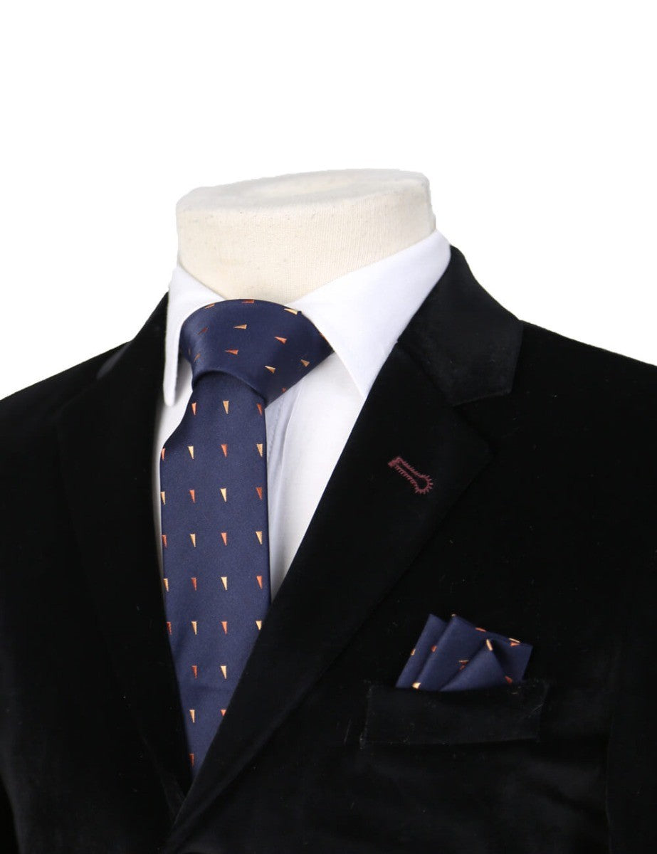 Boys Mixed Pattern Formal Tie & Hankie Set - Navy