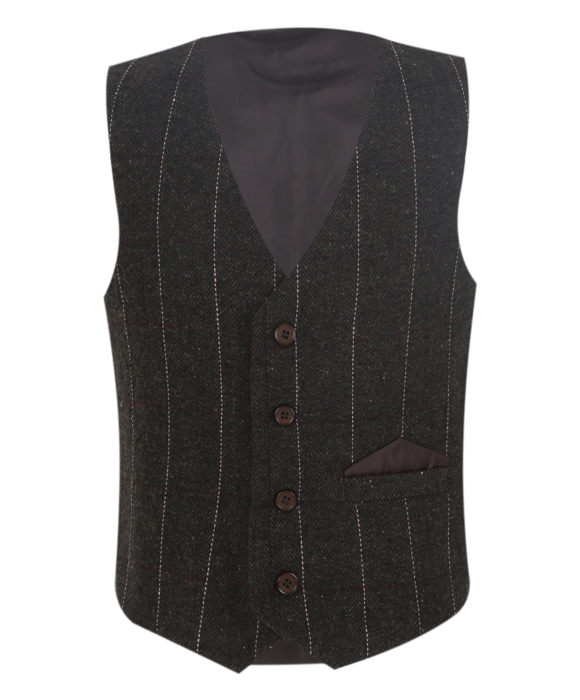 Jungen Tweed Nadelstreifen Dunkelbraunes Westenanzug-Set