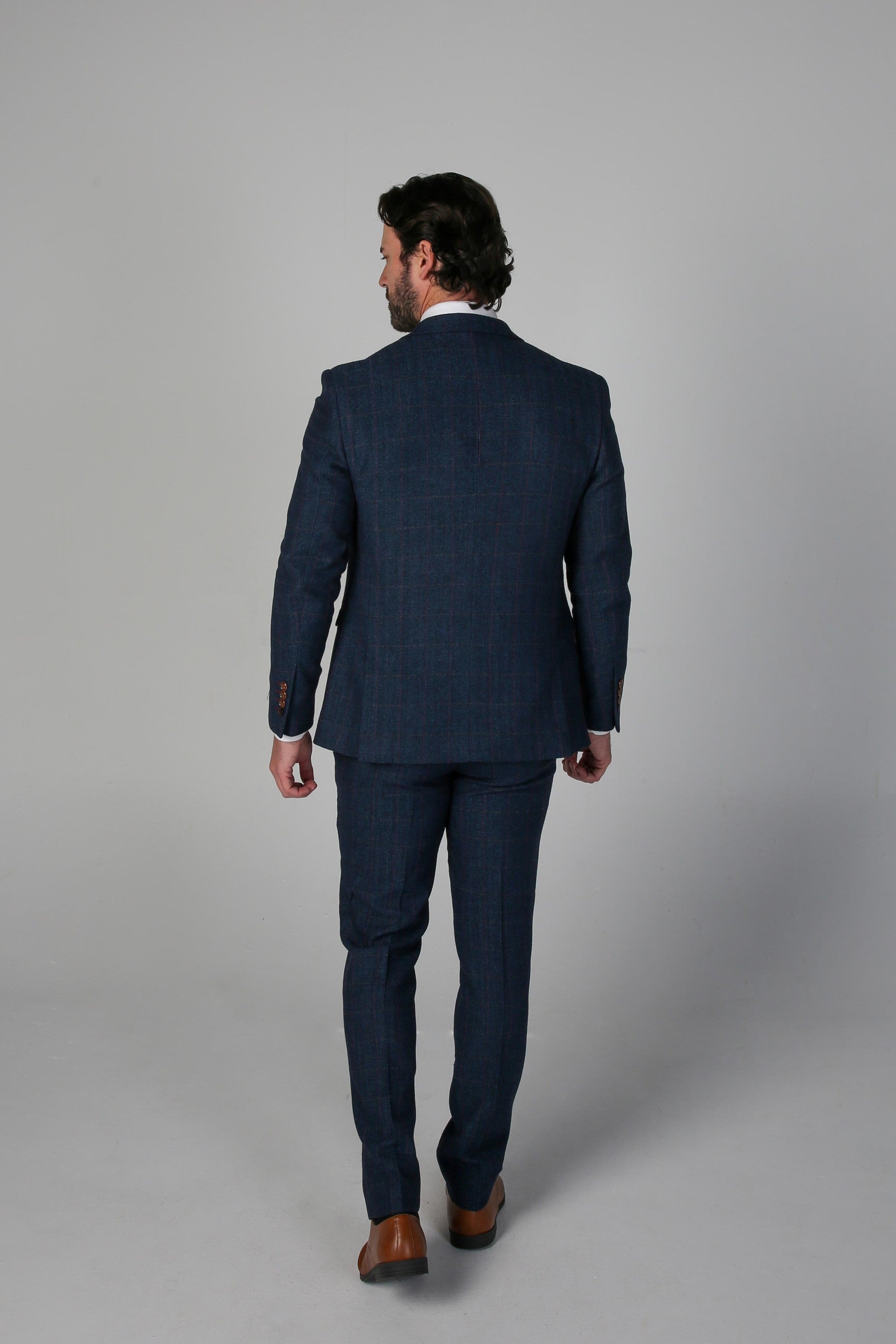 Costume en Tweed à Motif Chevron Tailleur pour Homme - SCOTT - Bleu Marine