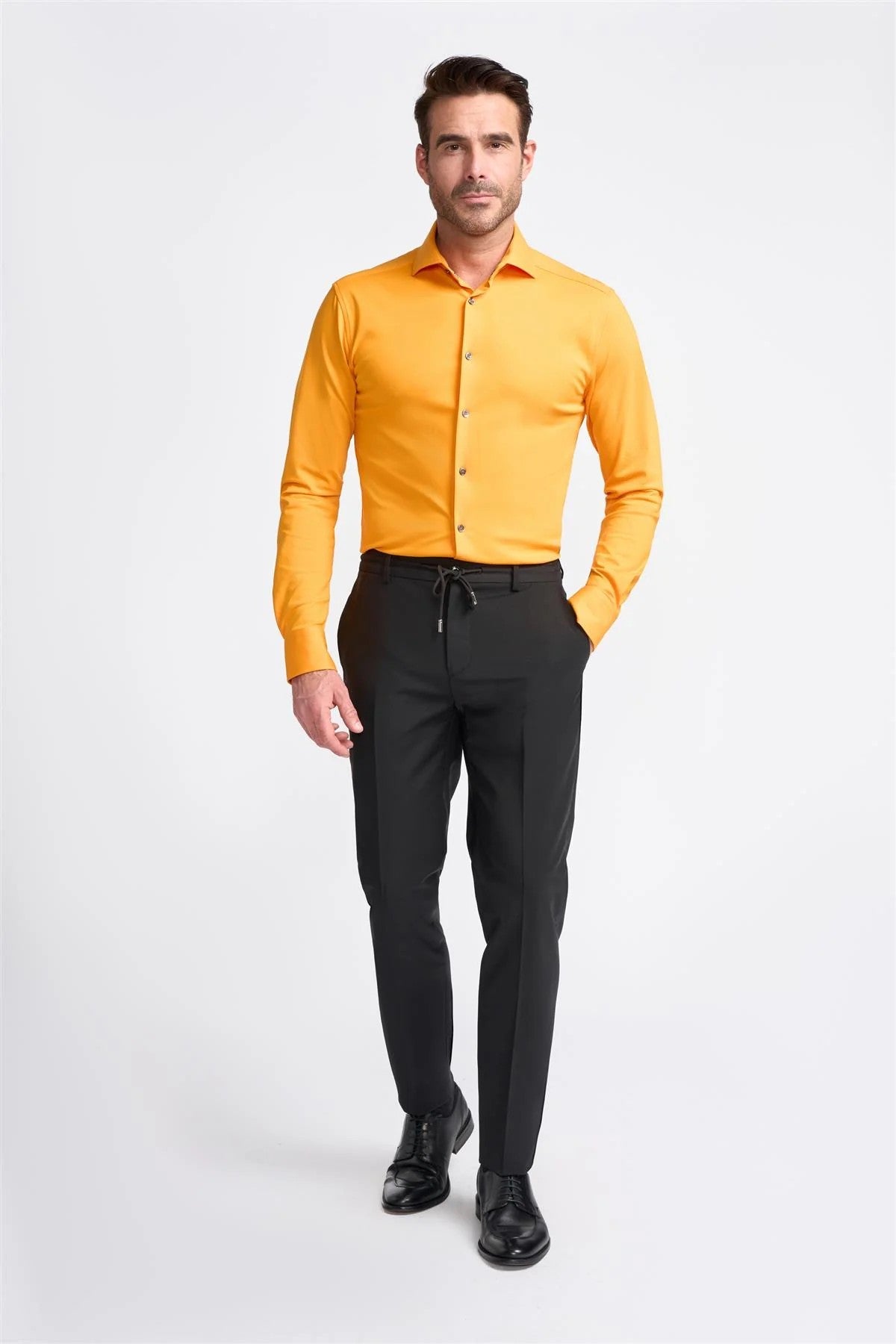 Chemise en coton ajustée à manches longues pour hommes - ASHLEY - Orange Flamme