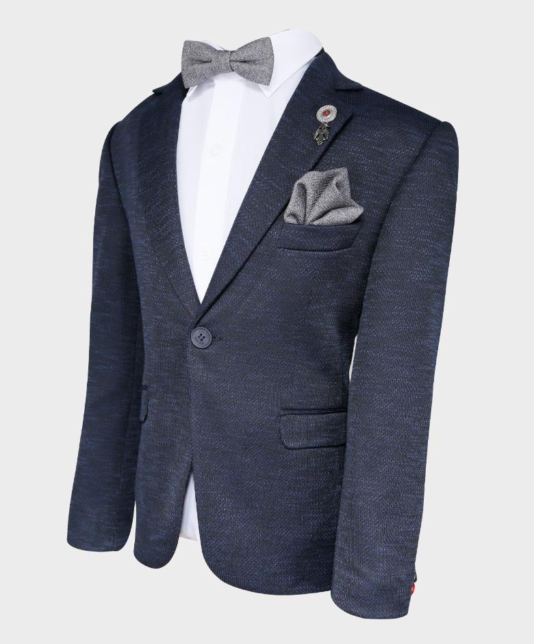 Blazer à Motifs Birdseye Tailored Fit pour Garçons - Bleu Foncé