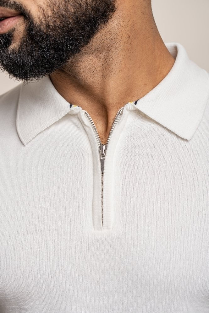 Chemise polo à manches courtes en coton pour hommes - Dino - Ecru