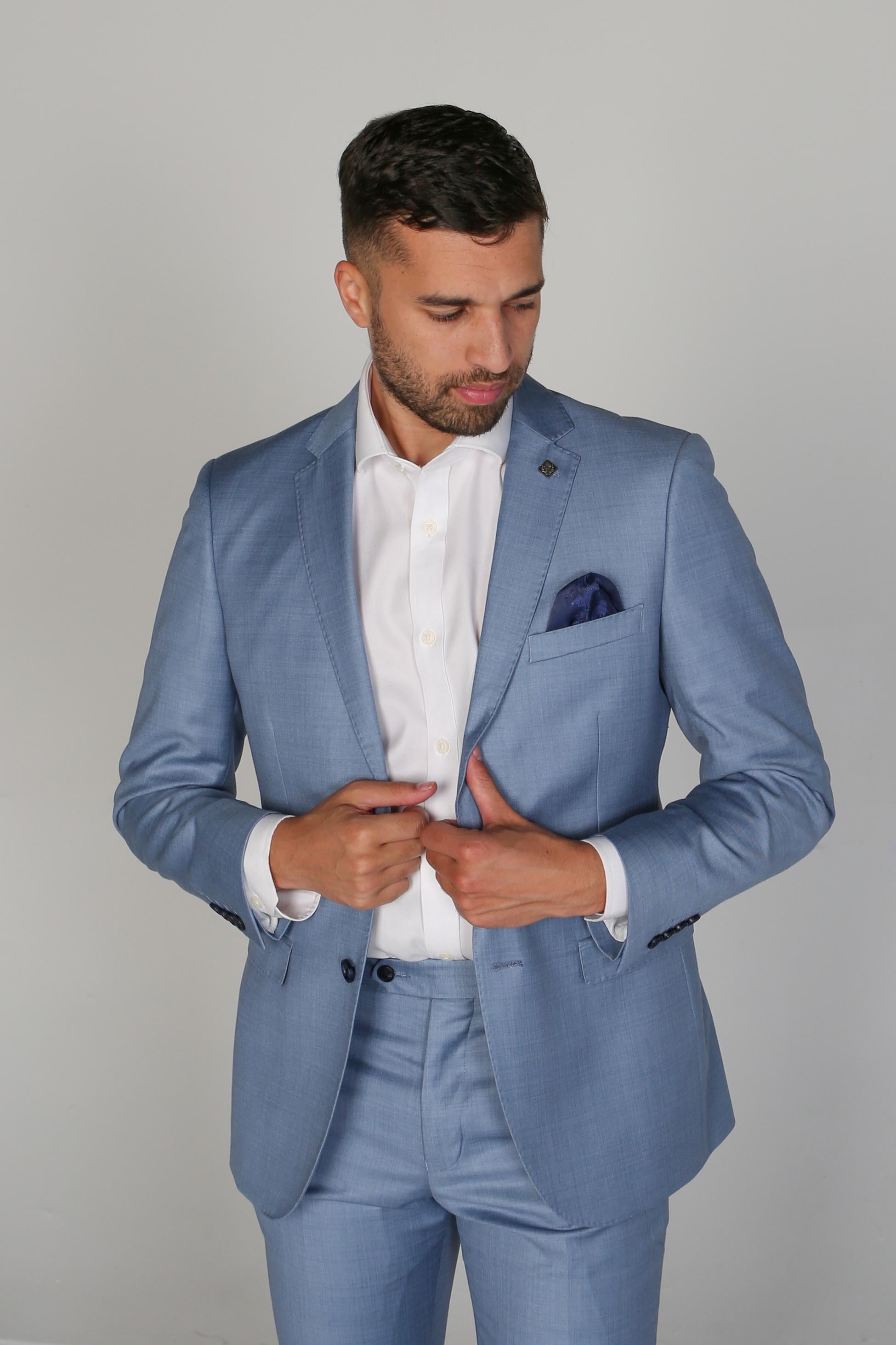 Men's Tailored Fit Formal Suit Jacket  - CHARLES - Blue