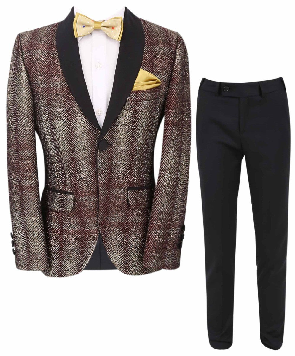 Costume de Smoking en Tweed Slim Fit pour Garçons - ROBBIE - Bordeaux - Or