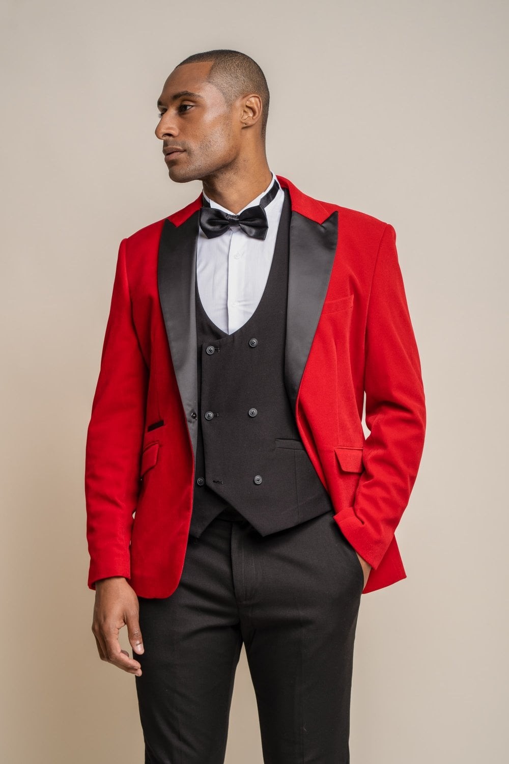 Blazer de Smoking en Velours Slim Fit pour Homme - ROSA - Rouge