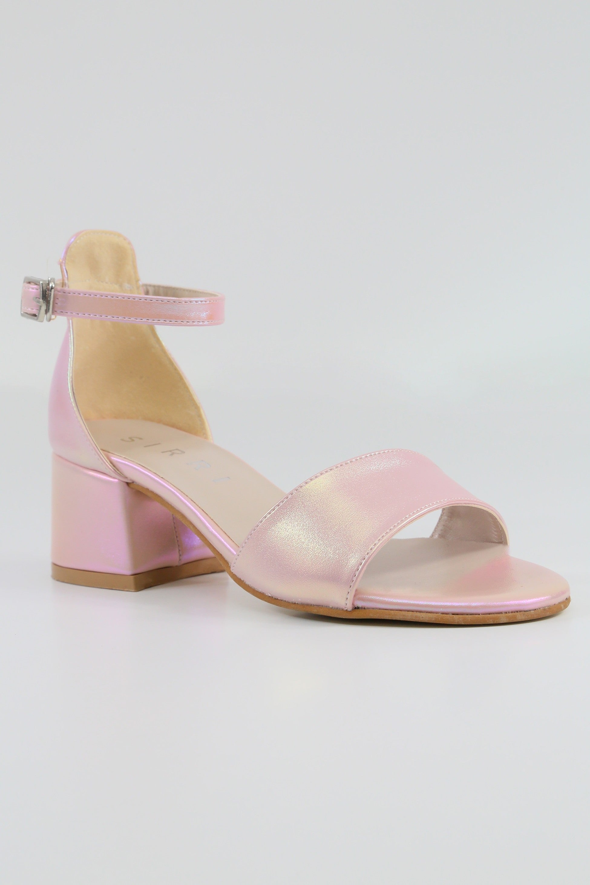 Girls Ankle-Strap Iridescent Block Heels Sandals - GRACE - Pink