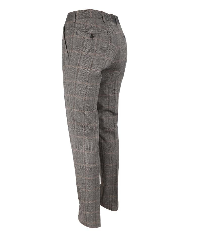 Pantalon ajusté en tweed à carreaux - Connall Brown - Marron