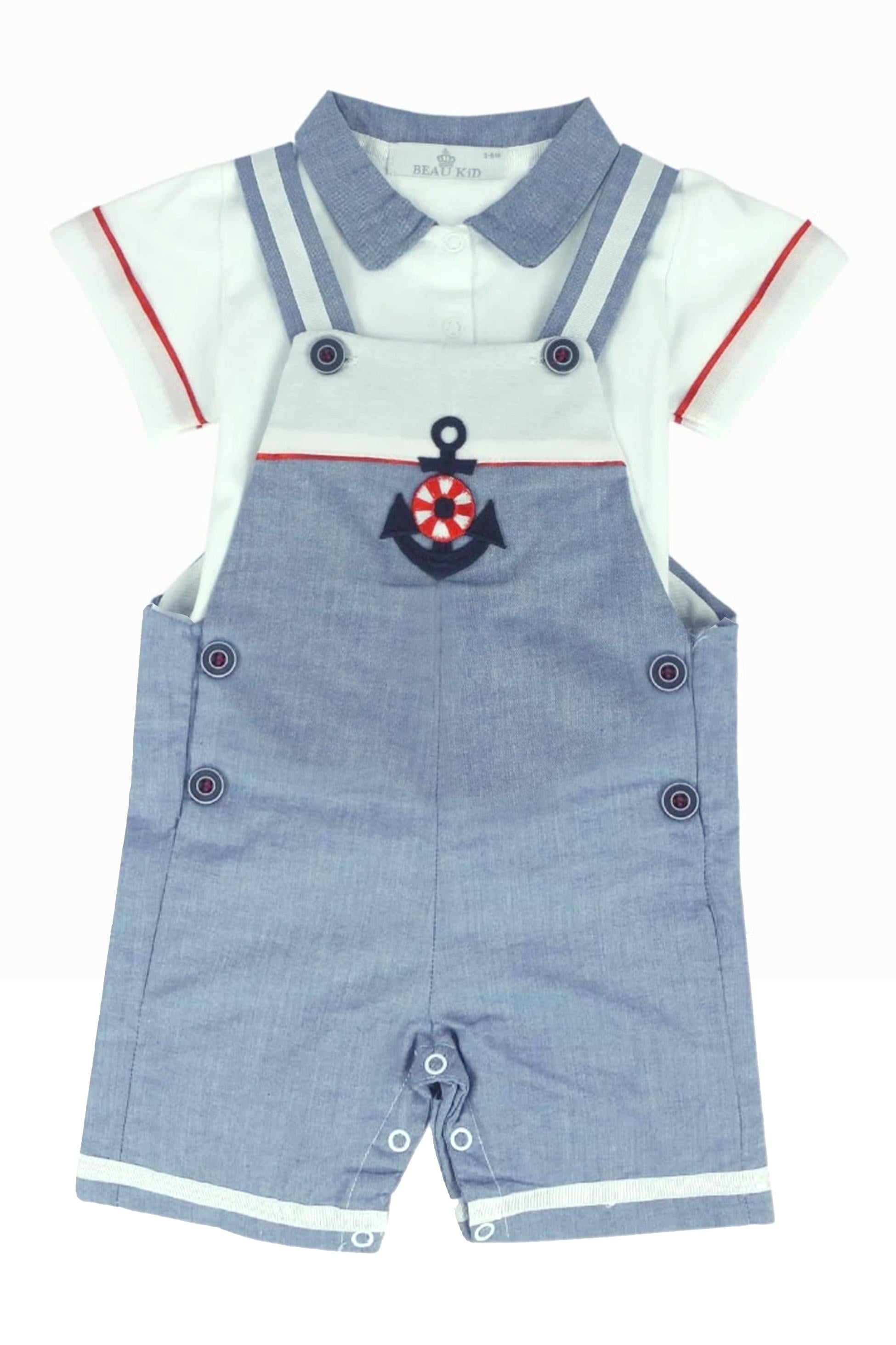 Baby Boys Casual Summer Dungaree Set - Light Blue