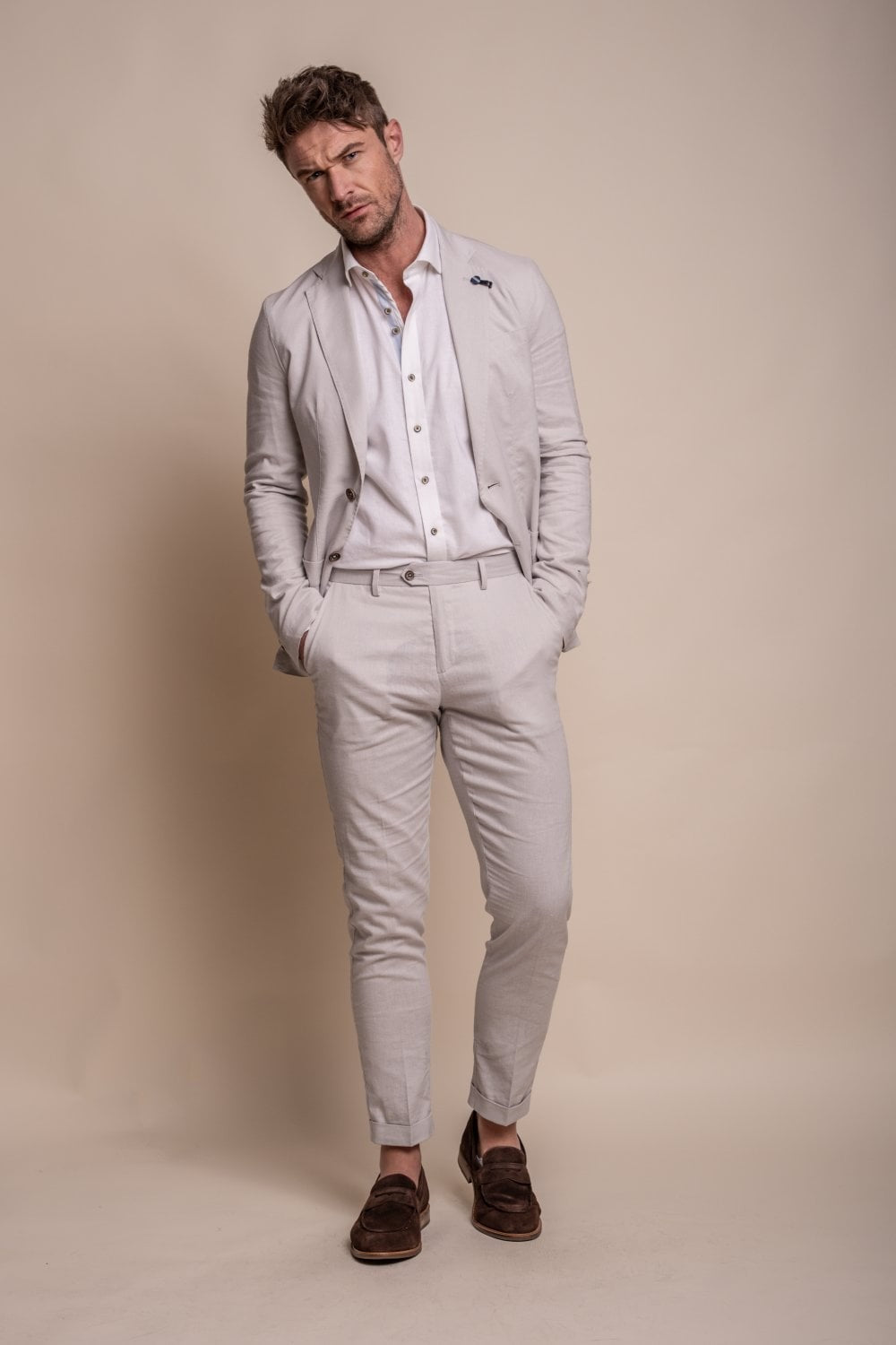 Ensemble Costume en Lin Slim Fit pour Hommes - ALVARI - Pierre