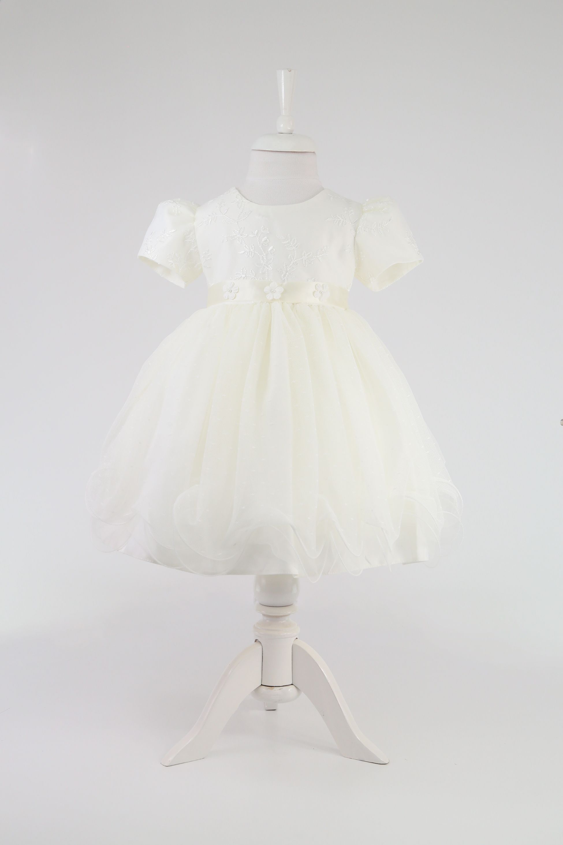 Baby Mädchen Ballonärmel Tüllkleid – B1038 - Elfenbein