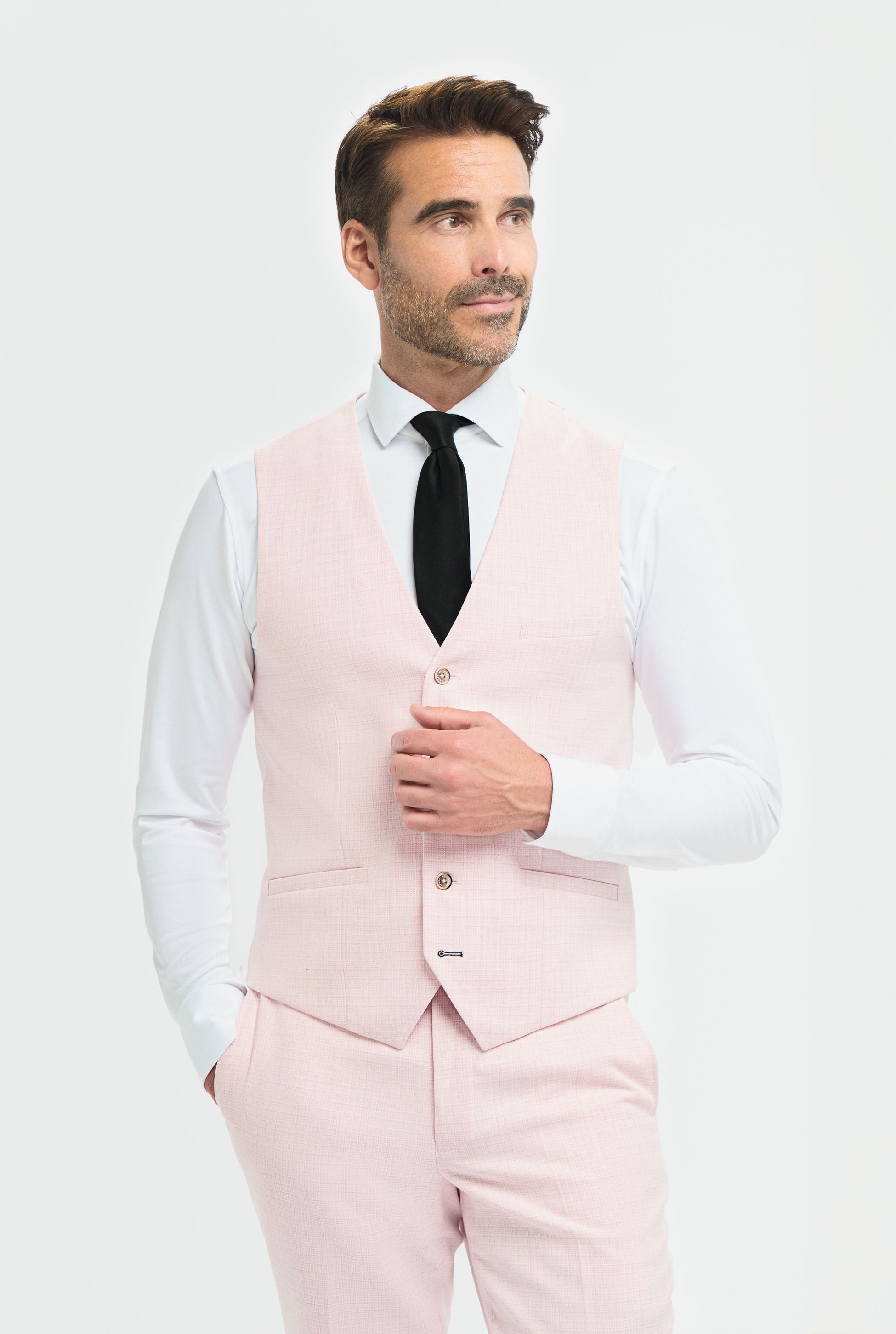 Men’s 3-Piece Slim Fit Textured Formal Suit - Tropez Mauve Pink - Mauve