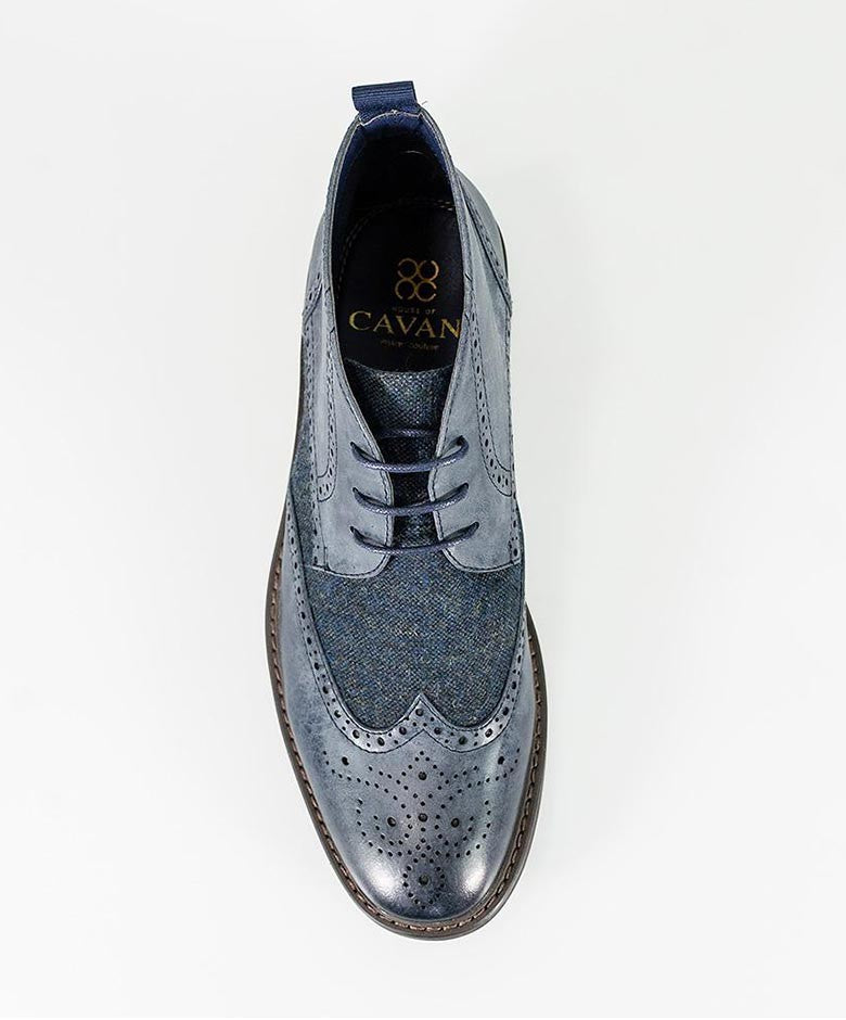 Bottines brogue en tweed pour hommes - CURTIS - Bleu marine