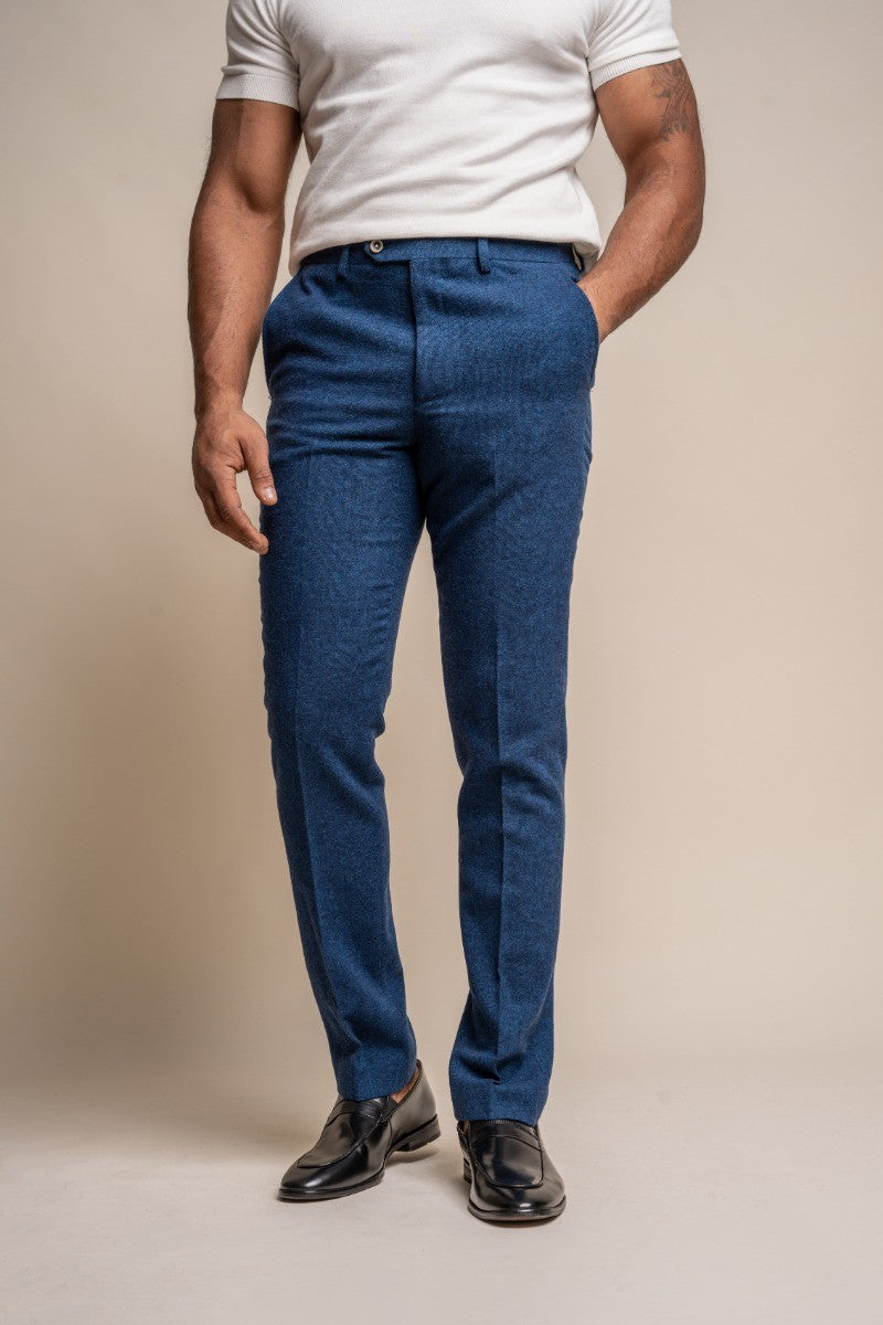 Pantalons en tweed en laine slim fit bleu pour hommes - ORSON - Bleu