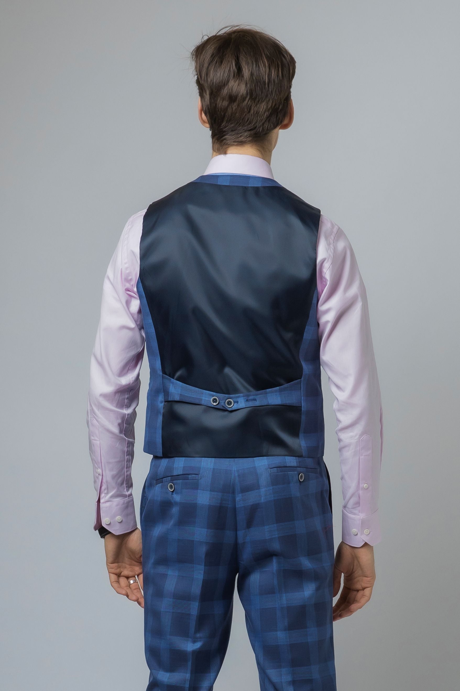 Men's Check Slim Fit Blue Waistcoat - Hunter - Dark Blue