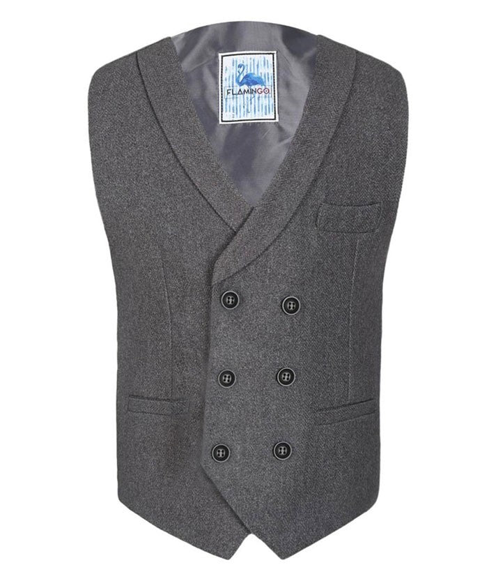 Ensemble Gilet Double Boutonnage en Chevron pour Hommes et Garçons - Gris