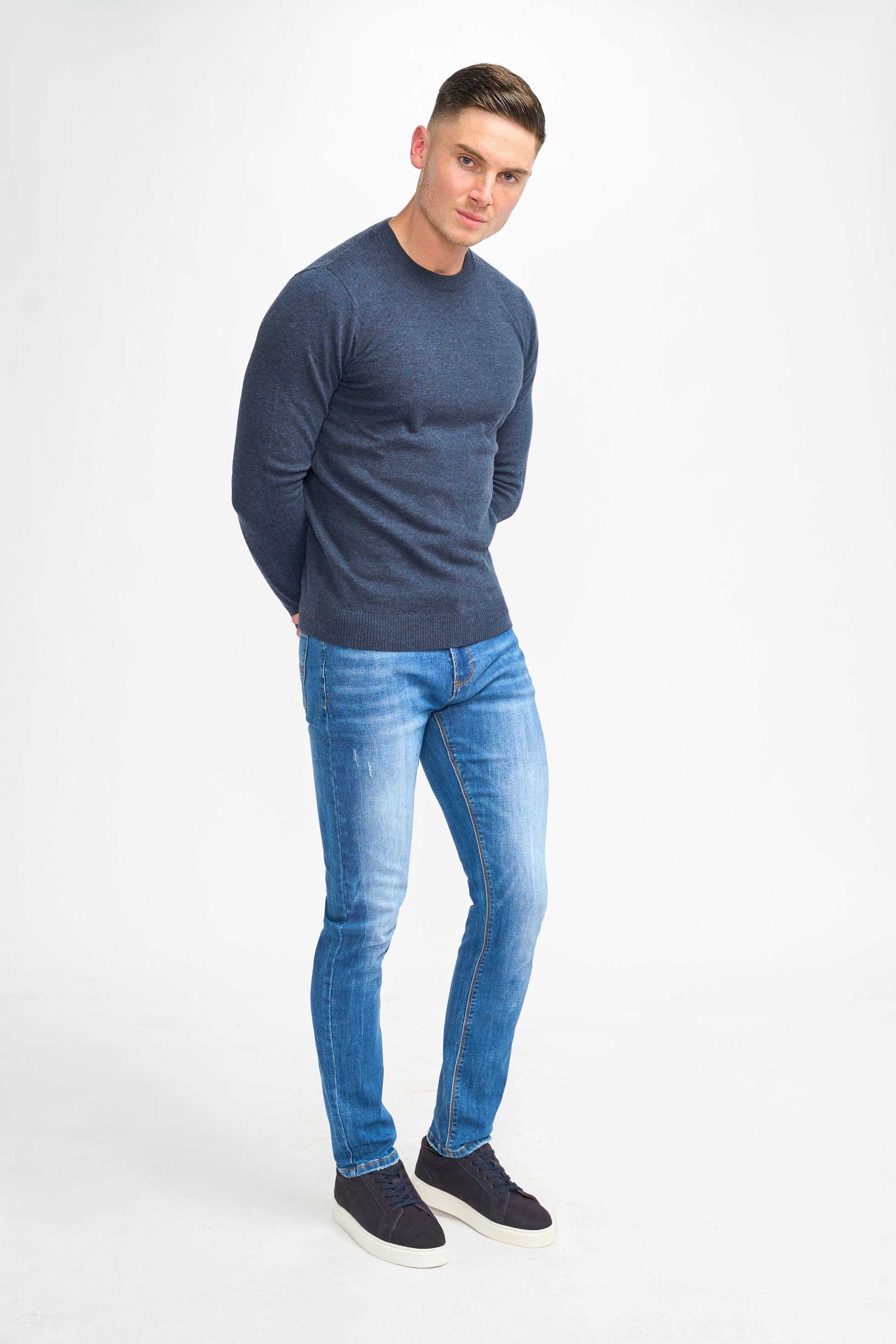 Herren Woll-Mischung Strickpullover Jumper - Connall - Marineblau