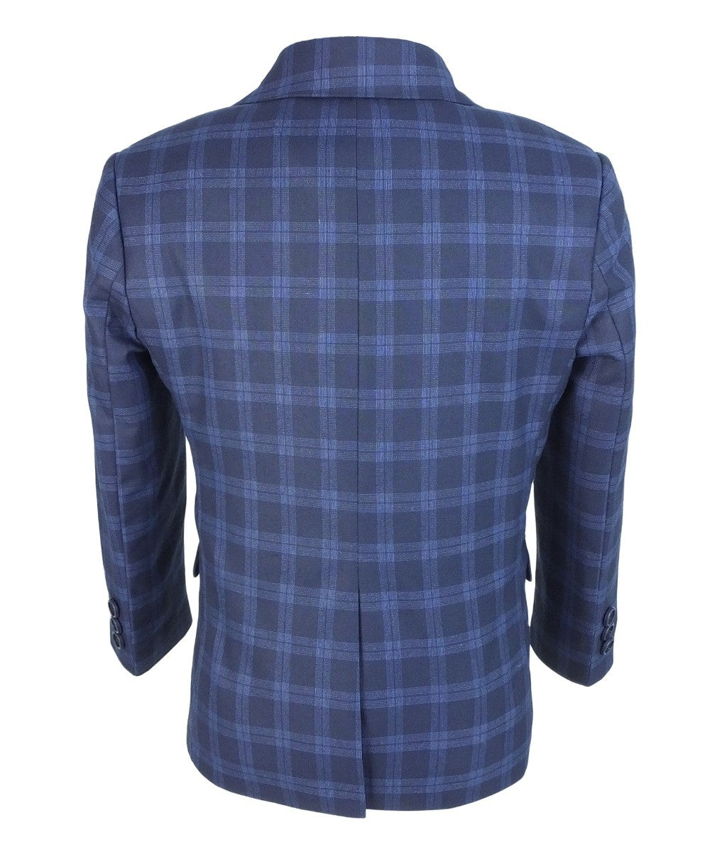 Costume en Tweed à Carreaux Windowpane Tailored Fit pour Garçons - Bleu Foncé