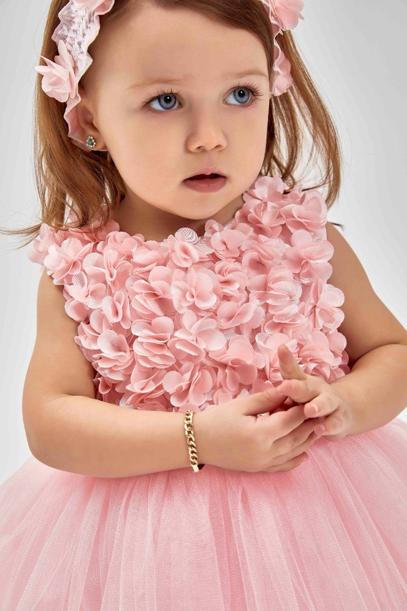 Baby Girls Floral Tulle Sleeveless Dress Set - Pink