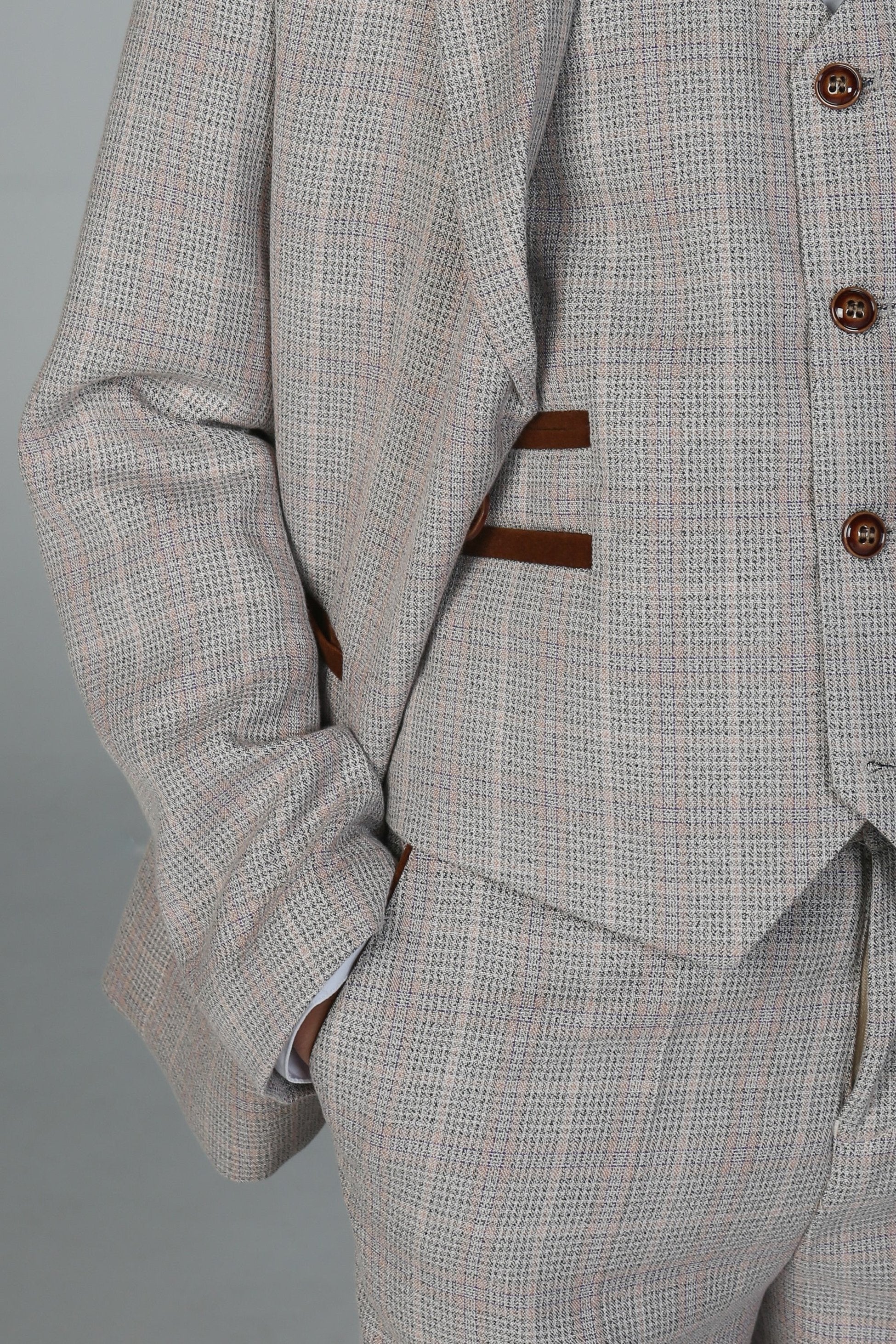 Jungen Maßgeschneiderter Tweed Karo Anzug – LEO - Beige