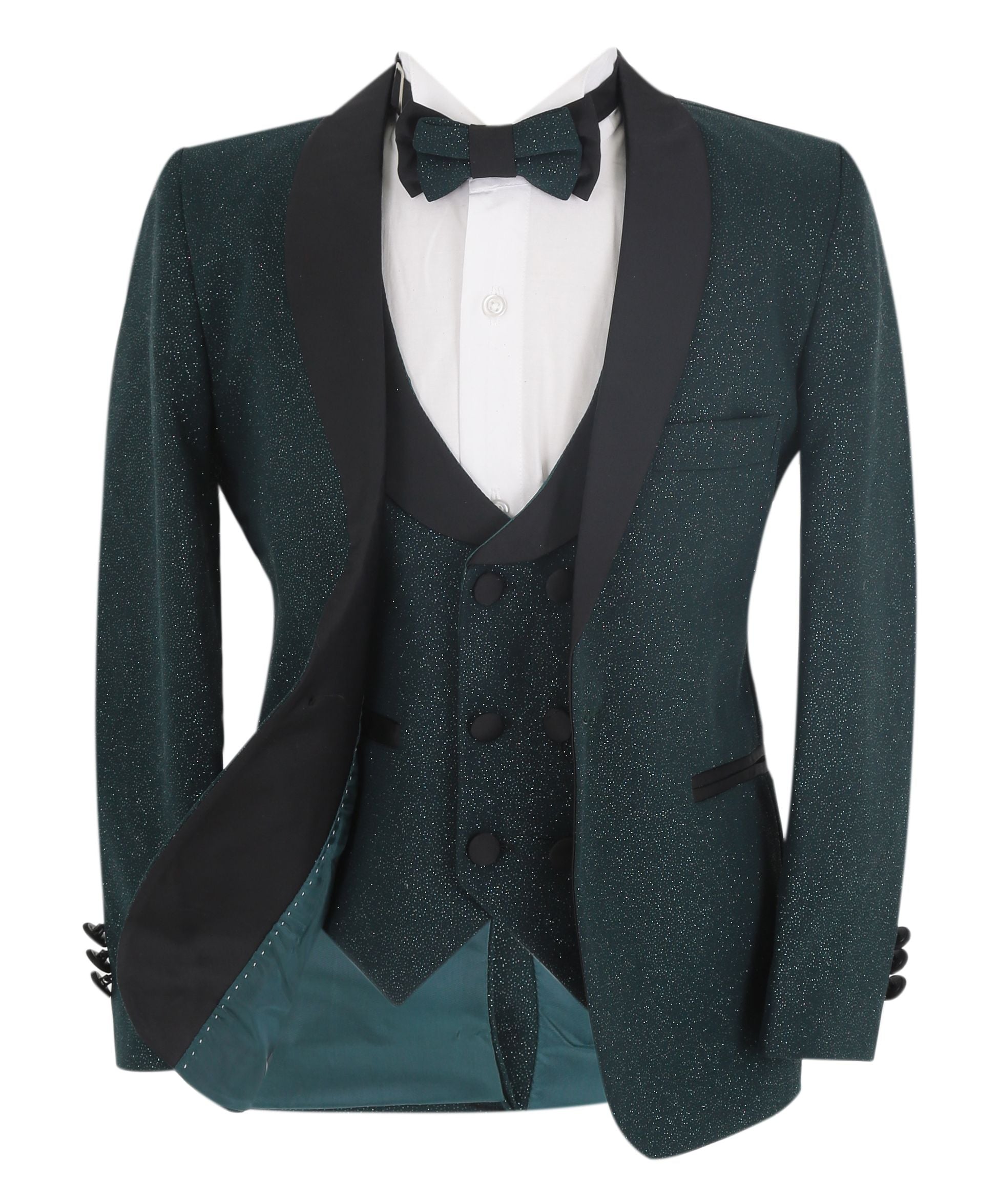 Boys Slim Fit Shimmer Tuxedo Suit - Dark Green