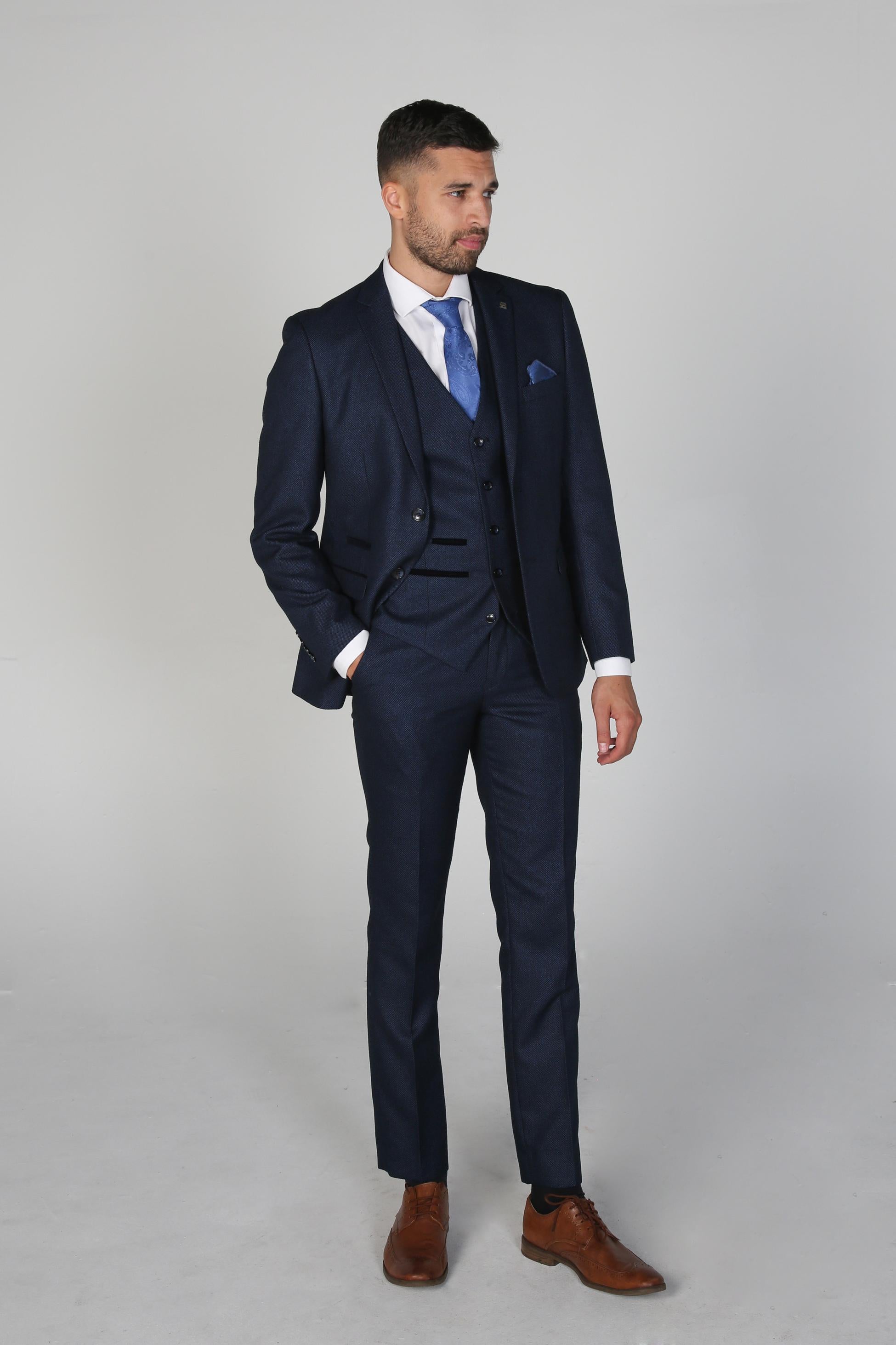 Men's Textured Formal Navy Blue Suit - ARTHUR - Navy Blue