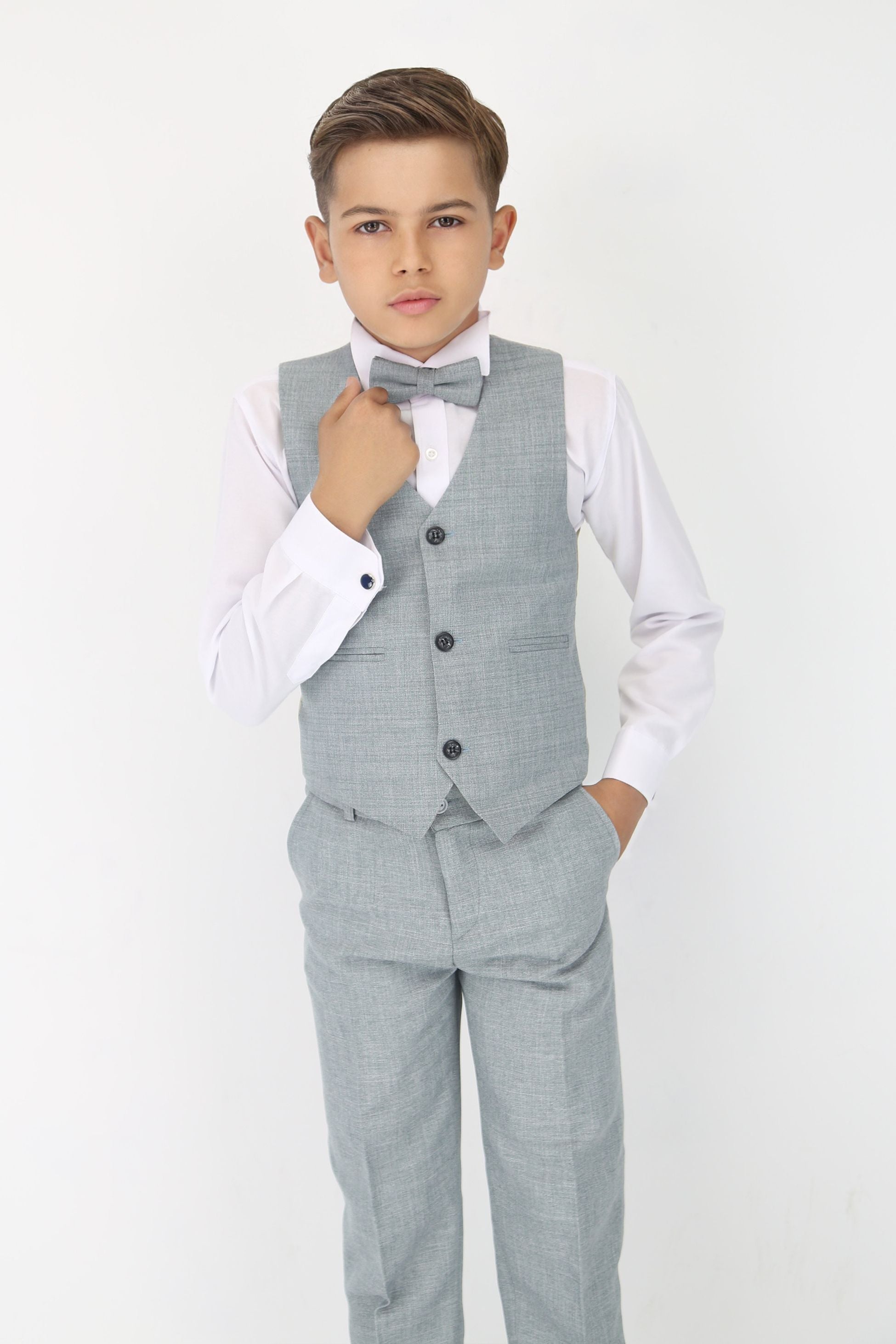 Jungen Slim Fit Strukturierter 6-teiliger Formalanzug-Set - Grau