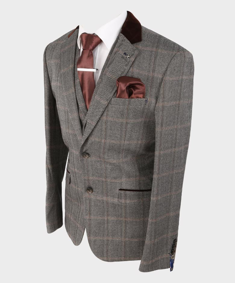 Veste de costume rétro en tartan pour hommes - Connall Brown - Marron