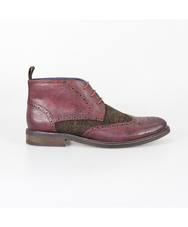 Herren Tweed Brogue Knöchelstiefel - CURTIS - Weinrot