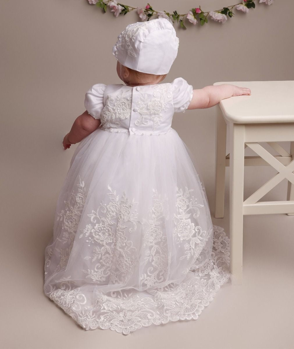 Baby Mädchen Erbstück Spitzen Taufkleid & Häubchen - ALEXA - Offwhite