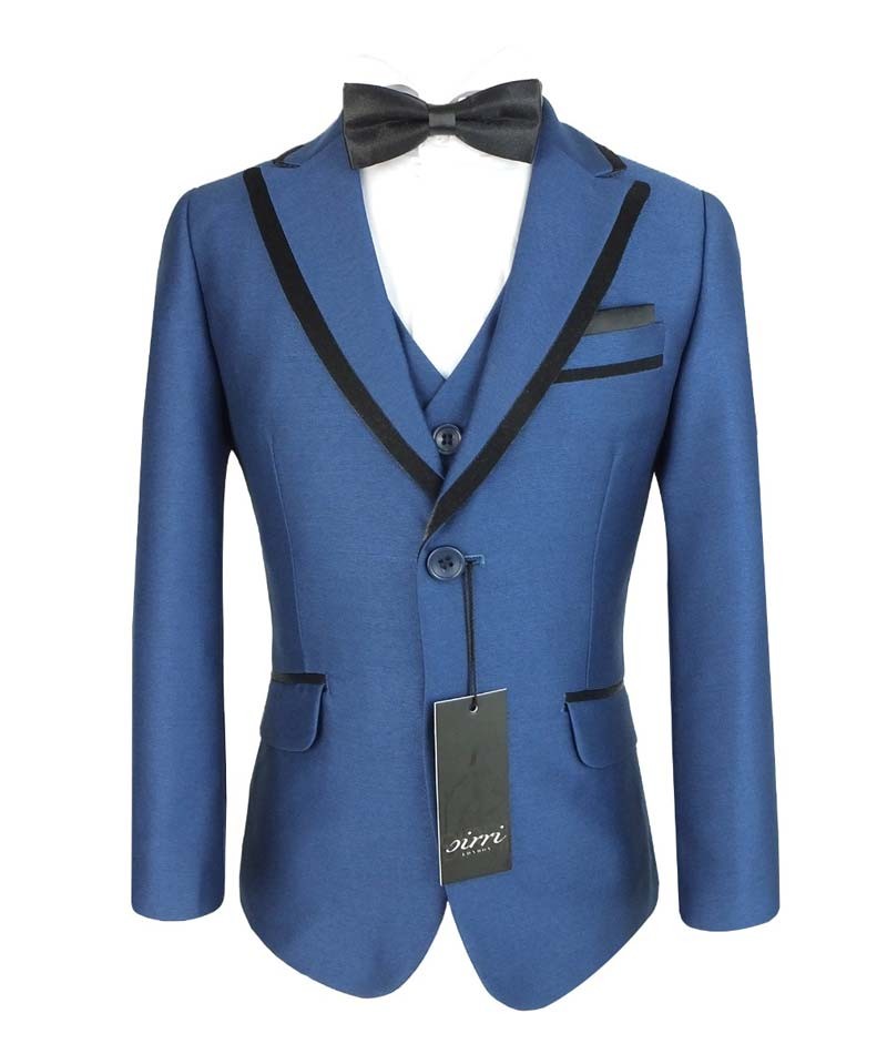 Costume de Smoking à Passepoil Slim Fit pour Garçons - Bleu Tonique