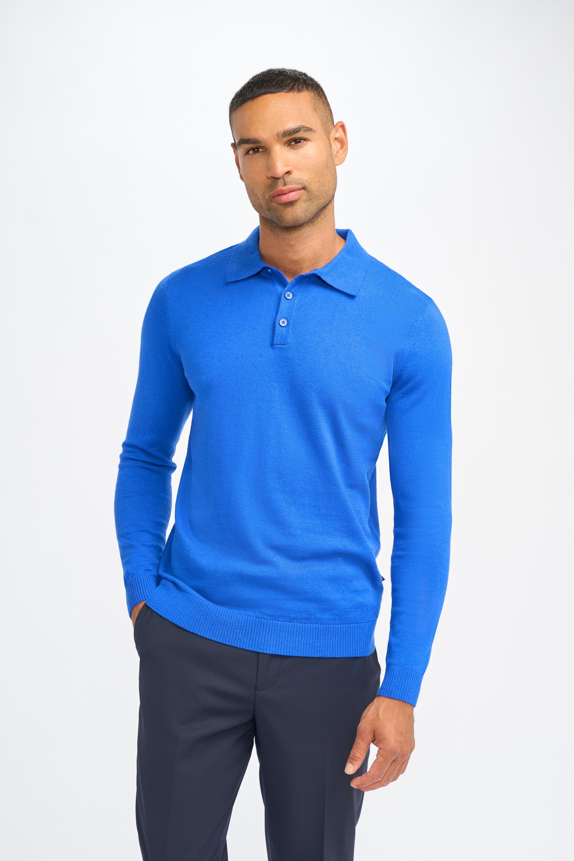 Chemise à manches longues en laine tricotée pour hommes - Boom - Bleu Électrique