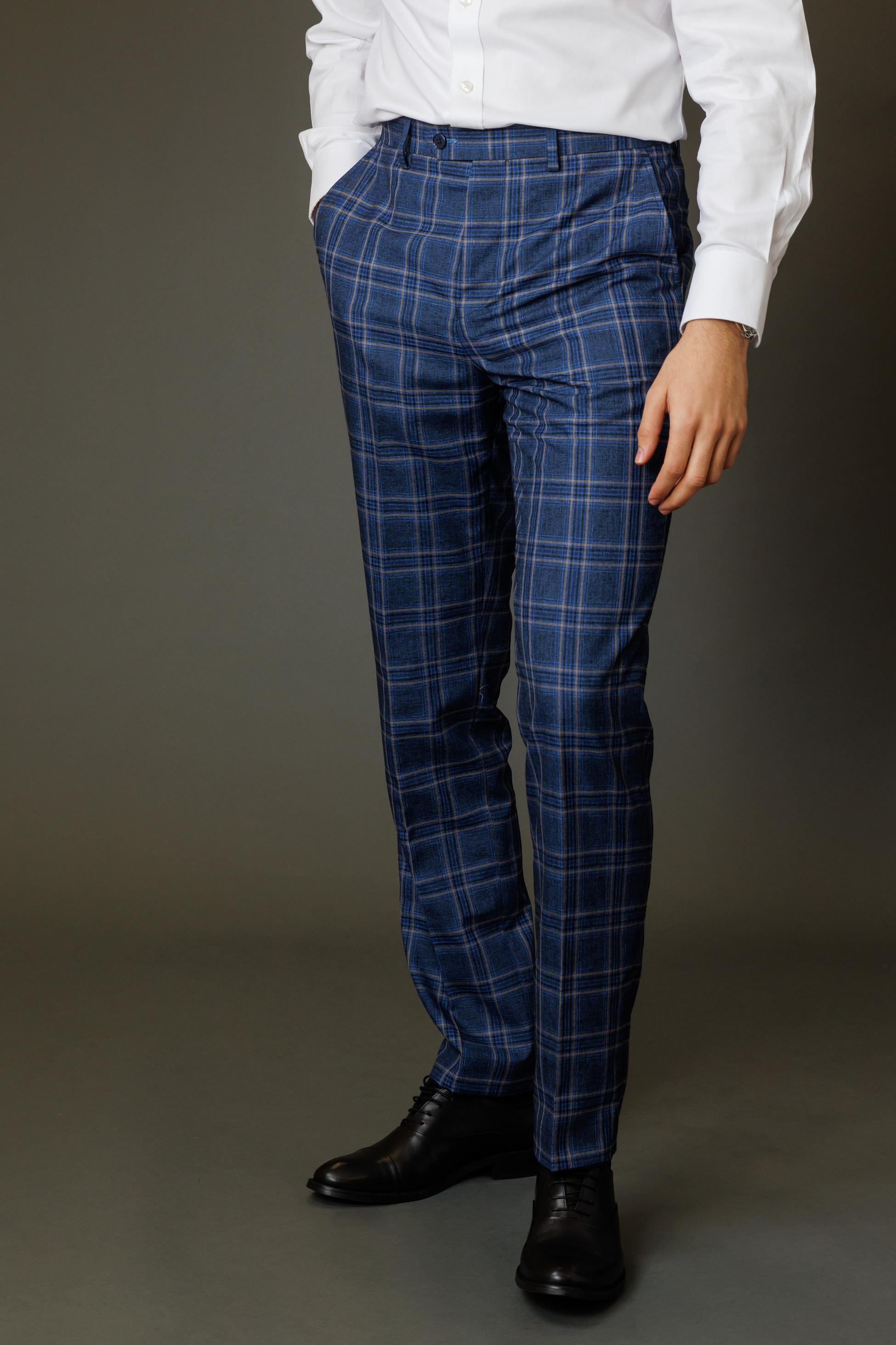 Costume à Carreaux Windowpane Slim Fit pour Hommes - BLAKE - Bleu Marine